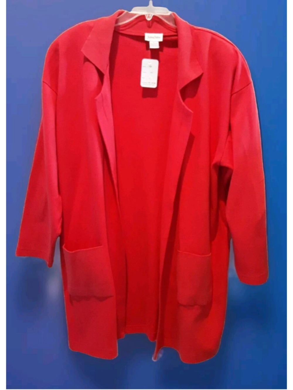 NEIMAN MARCUS-VTG Red Cotton Open Long Jacket Shoulder Pads Pockets NWT Sz L-XL